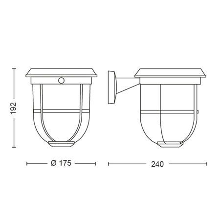 Zahradní lampa LED Solární nástěnná lampa RADII 1,3W 4000K IP44 Senzor pohybu Soumrakový senzor PHILIPS