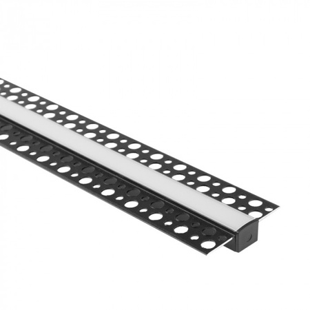 Hliníkový LED profil pro sádrokarton REGIPS Zapuštěný pod omítku Černý 1m s matným difuzorem pro LED pásky + krytky Ecolight řady GP