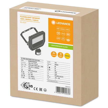 LED reflektor 10W 1100lm 3000K IP65 černý se senzorem pohybu a soumraku LEDVANCE Floodlight