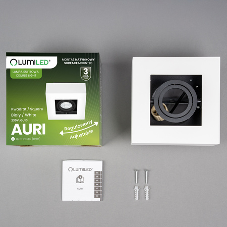 Povrchové Halogenové svítidlo GU10, SPOT Nastavitelná Čtvercová Bílá AURI LUMILED