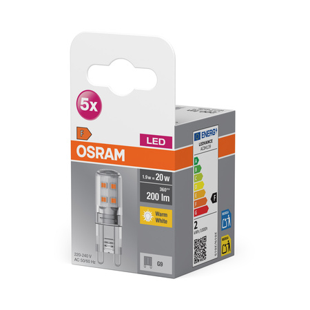 5x LED žárovka s paticí G9 1,9W = 20W 200lm 2700K Warm 300° BASE Osram