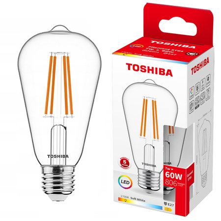 LED žárovka E27 ST64 7W = 60W 806lm 2700K teplá bílá Filament TOSHIBA