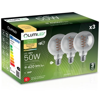 3x LED žárovka E27 Sphere G95 6W = 50W Dekorativní 360° LUMILED