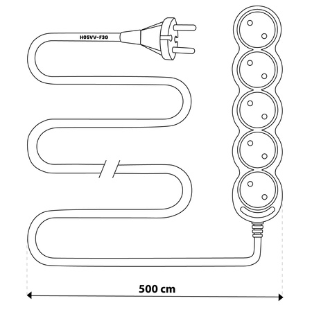 Síťový prodlužovací kabel uzemněný napájecí pásek 5 zásuvek 5m bílý kabel Lendo Lumiled