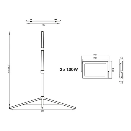 Reflektor LED Halogenový na stojanu 2x100W 7000 lm 4000K Ecolight