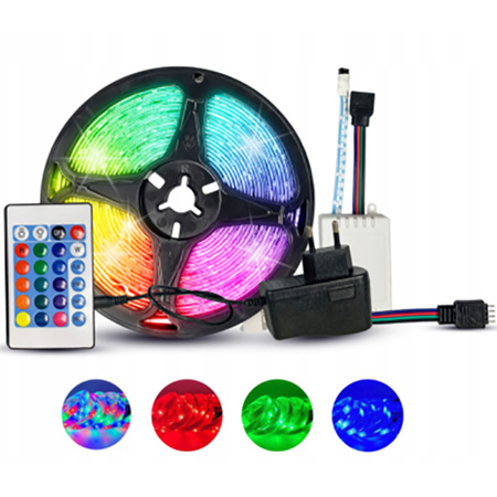 Set RGB LED pásek SMD2835 IP65 5m + ovladač s dálkovým ovládáním + 24W napájecí zdroj