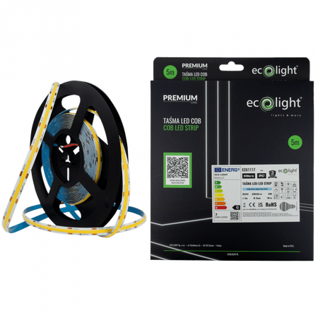 LED pásek COB 7W/m 840lm/m 320LED/m 24V 6000K studená bílá IP67 Roll 5m Ecolight