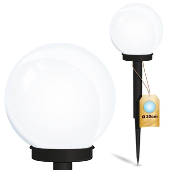 LED solární zahradní lampa s hroty. BÍLÁ KULICE. 10 cm