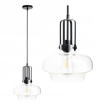 Závěsná lampa Černá a průhledná E27 Stropní převislá skleněná lampa Loft