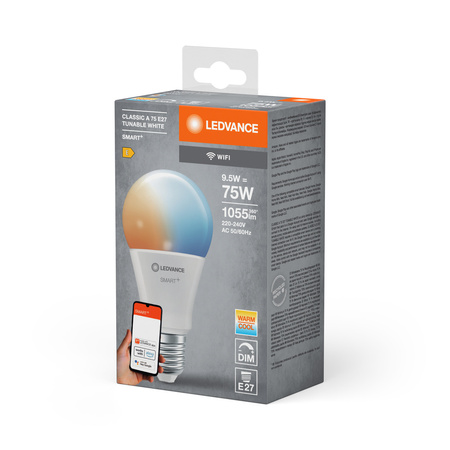 E27 A75 LED žárovka 9.5W 1055lm SMART+ WiFi CCT Stmívatelné Classic LEDVANCE
