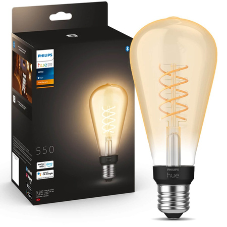 LED Edison E27 ST72 7W 2100K teplá bílá vlákno PHILIPS HUE White Bluetooth Zigbee žárovka