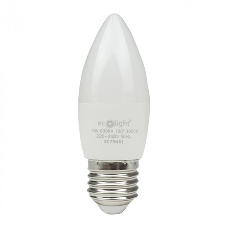 LED žárovka svíčka B37 E27 7W 630lm 3000K teplá bílá Ecolight