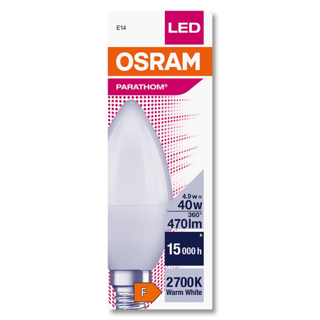 LED žárovka E14 B35 4.9W = 40W 470lm 2700K Teplá bílá 300° OSRAM Parathom