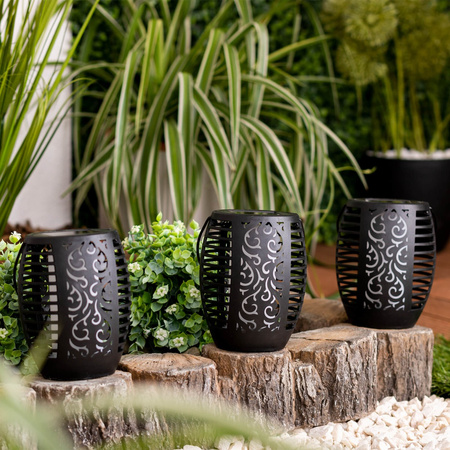 Solární zahradní lampa LED závěsná LANTERN Flame IP44 1700K soumrakový senzor