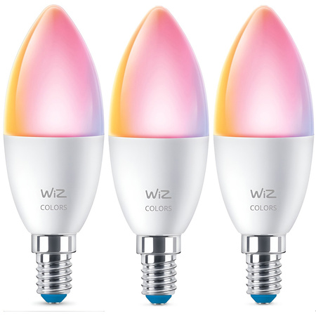 3x LED žárovka E14 Candle C37 4,9W = 40W 470lm 2200-6500K RGB + TW Smart SMART WiFi Bluetooth App WiZ