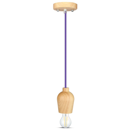 Závěsné svítidlo E27 Dřevěné stínidlo s fialovým kabelem VT-7778 V-TAC