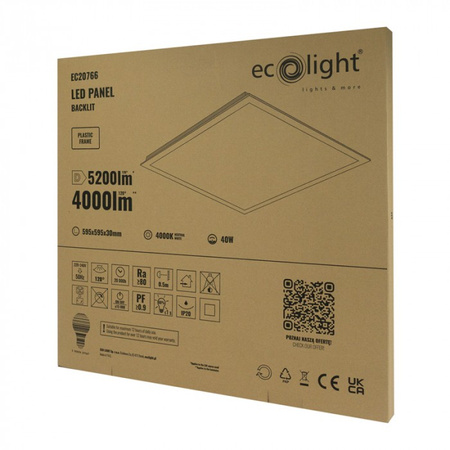 LED panel 60x60 Panel pro vestavnou montáž 60W 5200lm 4000K neutrální bílá podsvícení Ecolight