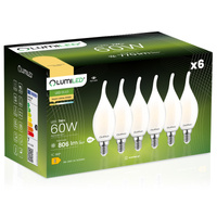 6x Žárovka LED Plamínek BA35, E14 7W = 60W 806lm 3000K Teplá bílá 360° Filament Mléčná LUMILED