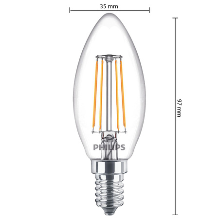 LED žárovka E14 B35 4.3W = 40W 470lm 2700K Teplá bílá vlákno PHILIPS
