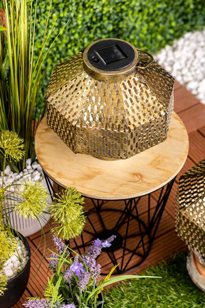 LED solární lampa Lucerna zahradní vlákno LANTERN závěsná kovová měď