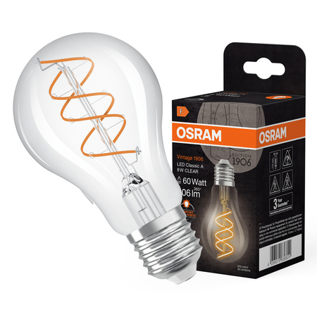 Dekorativní LED žárovka A60 E27 8W = 60W 806lm 2200K teplá bílá CRI90 300° Filament Dimmable Vintage 1906 Osram