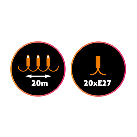 Venkovní zahradní girlanda světelný řetěz 20m 20xE27 LED 1.3W