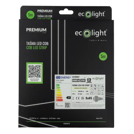 LED pásek COB 7W/m 630lm/m 320LED/m 24V 3000K teplá bílá IP20 Roll 5m Ecolight