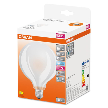 LED žárovka G95 Sphere E27 11W = 100W 1521lm 4000K Neutrální CRI90 300° Stmívatelné vlákno SUPERSTAR PLUS CLASSIC Osram