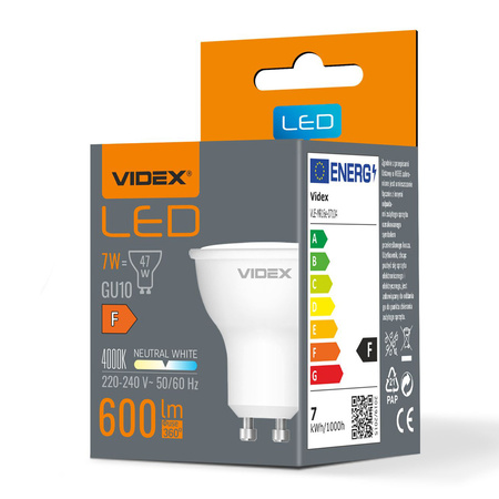 LED žárovka s reflektorem GU10 7W = 47W 600lm 4000K neutrální bílá 120° Videx