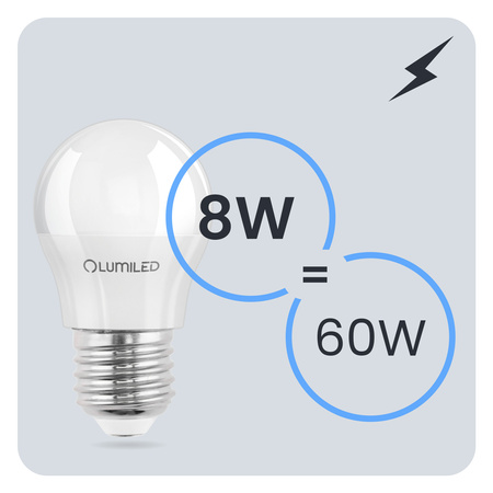 LED žárovka E27 MAŁA KULKA 8W = 60W 3000K 880lm teplá barva CCD bílá LUMILED