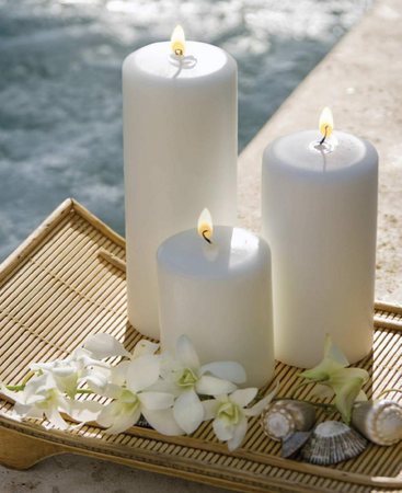 Votivní válečkové svíčky 6x4 cm Sada 4 ks bílé