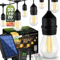 Solární zahradní girlanda 30x LED dekorativní žárovky 20m + PILOT IP65 2700K Warm SOLLIS LUMILED