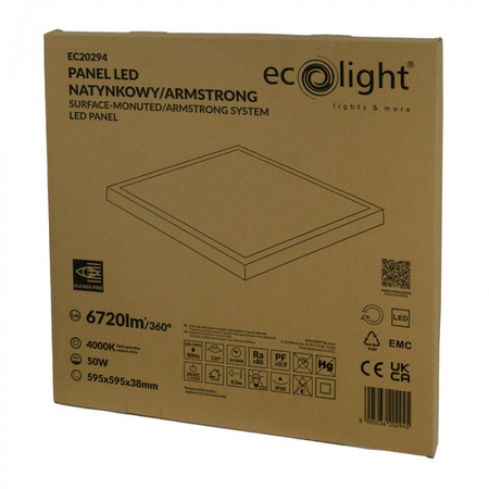 LED panel 60x60 Povrchová montáž zásobníku 50W 4500lm 4000K neutrální bílá Ecolight