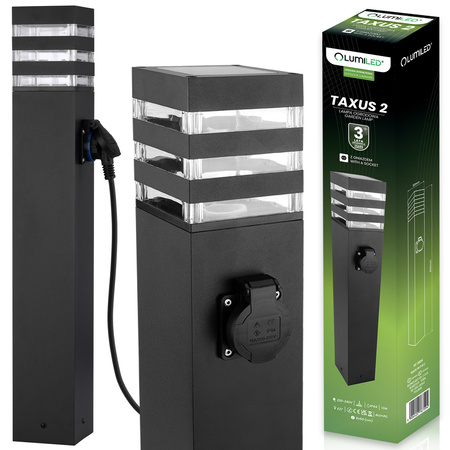 Venkovní zahradní lampa E27, LED se zásuvkou sloupek 60cm TAXUS 2 LUMILED