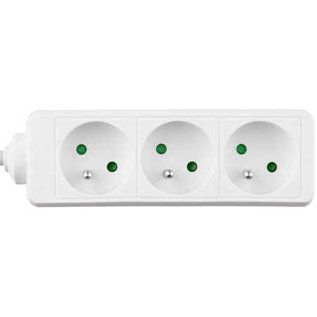 Zástrčka napájecího prodlužovacího kabelu - 3x zásuvka s uzemněním napájecí lišta 5m 3x1.5mm 16A bílá