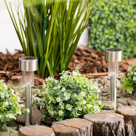 LED zahradní lampa na solární pohon satén INOX / CHROME