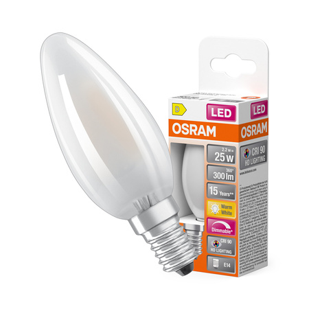 LED žárovka B35 Candle E14 2,2W = 25W 300lm 2700K Warm CRI90 300° Filament Dimmable SUPERSTAR PLUS CLASSIC Osram