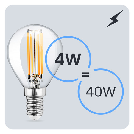 6x LED žárovka E14 Ball P45 4W = 40W 470lm 3000K Warm 360° FILAMENT LUMILED
