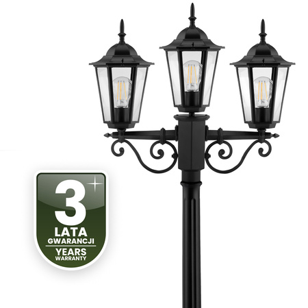Venkovní zahradní lampa 3x E27, LED sloupek lucerna 2m Černá BELLIS LUMILED