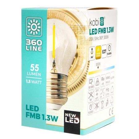 LED žárovka E27 G45 1.3W 55lm 2700K Teplá bílá 360° KOBI vlákno pro girlandu
