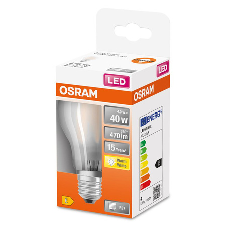 LED žárovka E27 A60 4W = 40W 470lm 2700K Teplá bílá 320° vlákno OSRAM STAR