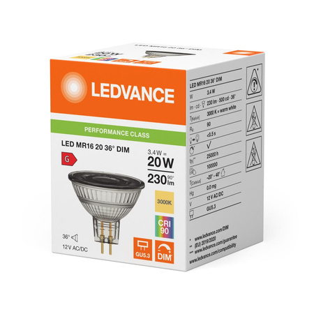 LED žárovka MR16 GU5.3 3,4W = 20W 230lm 3000K teplá bílá 12V FILAMENT DIAMOND LEDVANCE