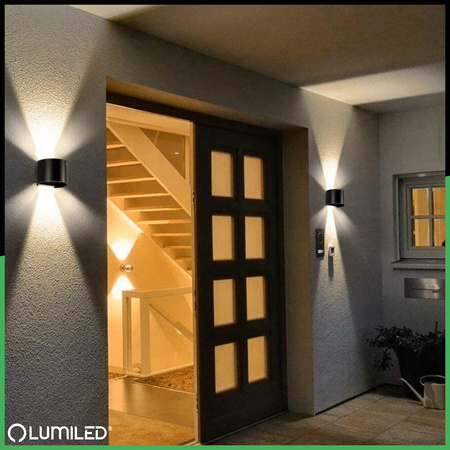 Zahradní nástěnná lampa 2x 3W, nastavitelné nahoru a dolů 4000K Černá PINUS LUMILED