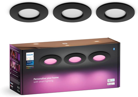 3x LED panel zapuštěný pod omítku 8,3 W 1000 lm IP44 bílý a barevný Ambiance RGB + TW Black Smart SMART Zigbee Bluetooth Slim Downlights Philips HUE