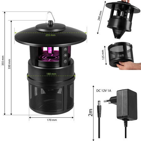 Zahradní insekticidní lampa Závěsná lucerna s ventilátorem 9xSMD LED černá VA0195 VAYOX