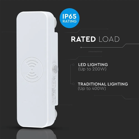 Mikrovlnný pohybový senzor 180°/360° IP65 BÍLÁ povrchová montáž na stropní stěnu nastavitelná V-TAC