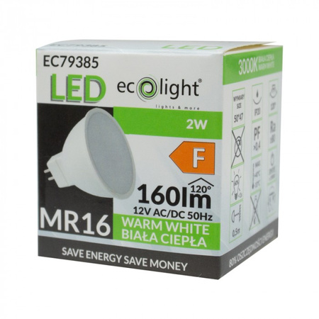 LED reflektorová žárovka MR16 GU5.3 2W 160lm 3000K teplá bílá 12V Ecolight