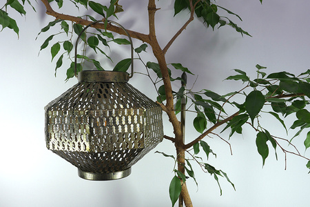 LED solární lampa Lucerna zahradní vlákno LANTERN závěsná kovová měď