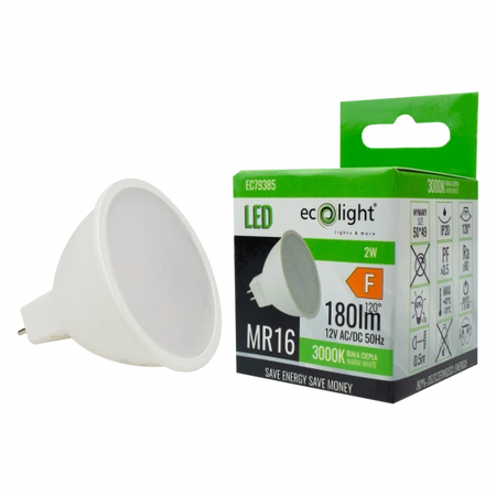LED reflektorová žárovka MR16 GU5.3 2W 180lm 3000K teplá bílá 12V Ecolight