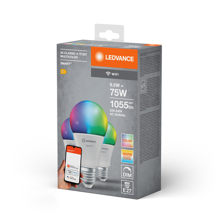 LED žárovka E27 9,5W = 75W 1055lm RGBW CCT Stmívatelná SMART+ WiFi Classic Ledvance